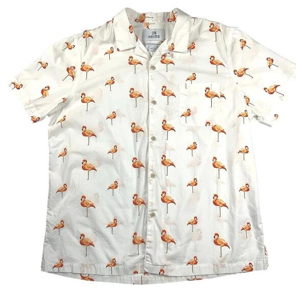 28 Palms 100% Cotton Pink Flamingos Hawaiian Shirt Size L - Picture 1 of 10
